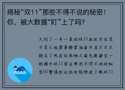 揭秘“双11”那些不得不说的秘密！你，被大数据“盯”上了吗？