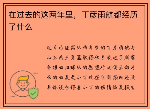 在过去的这两年里，丁彦雨航都经历了什么