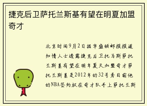 捷克后卫萨托兰斯基有望在明夏加盟奇才