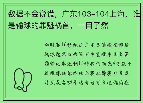数据不会说谎，广东103-104上海，谁是输球的罪魁祸首，一目了然