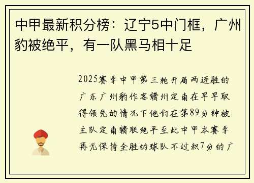 中甲最新积分榜：辽宁5中门框，广州豹被绝平，有一队黑马相十足